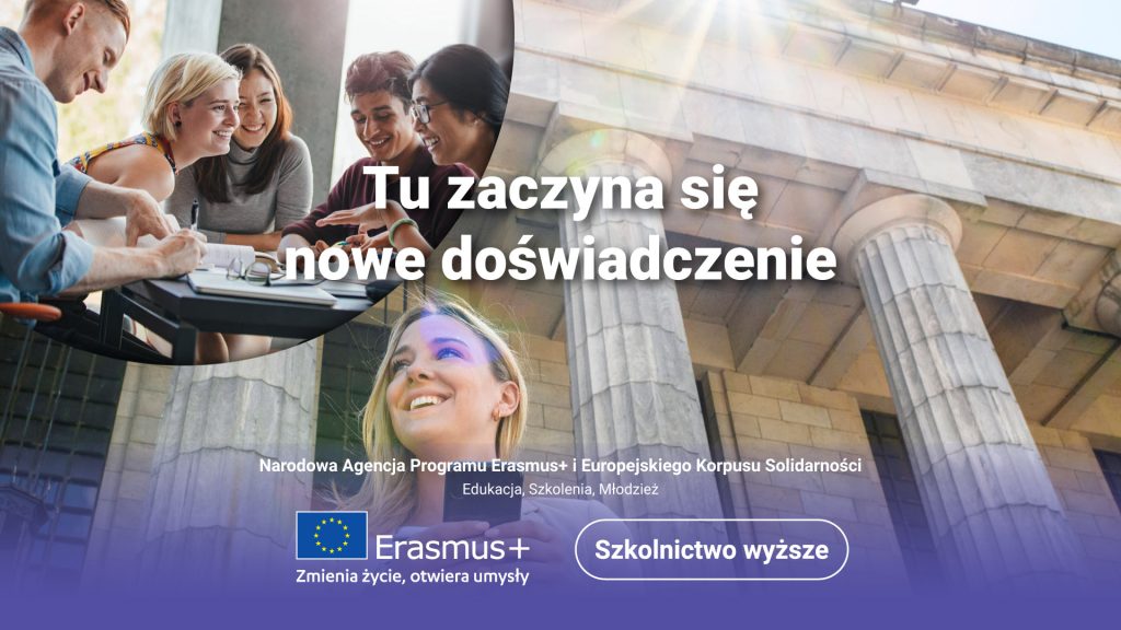 Erasmus+ Szkolnictwo wyższe - Tu zaczyna się nowe doświadczenie. Kolaż zdjęć studentów.