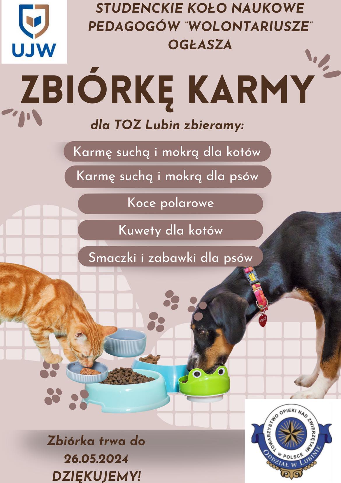 na plakacie pies i kot jedzą z misek