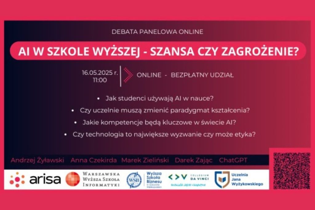 Debata online AI w szkole wyższej - szansa czy zagrożenie? 16 maja 2025 r., godz. 11:00, udział bezpłatny.