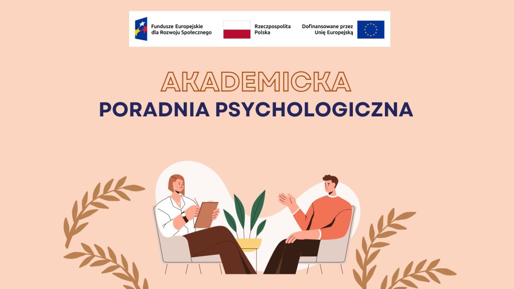 Akademicka Poradnia Psychologiczna - grafika rozmowy specjalisty z osobą korzystającą ze wsparcia.