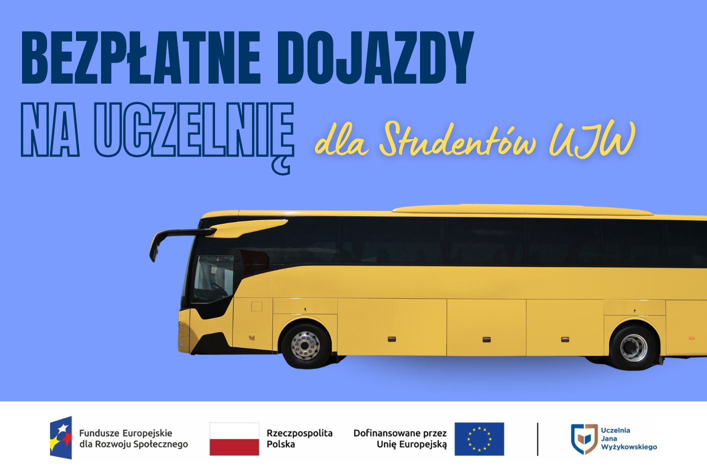 żółty autobus na niebieskim tle