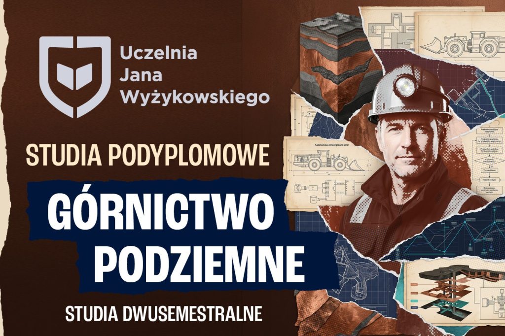 Dwusemestralne studia podyplomowe Górnictwo podziemne w UJW - grafika z górnikiem w kasku.