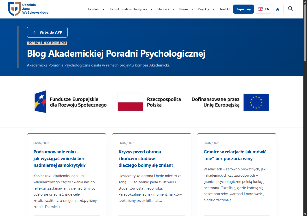 Podgląd strony bloga APP