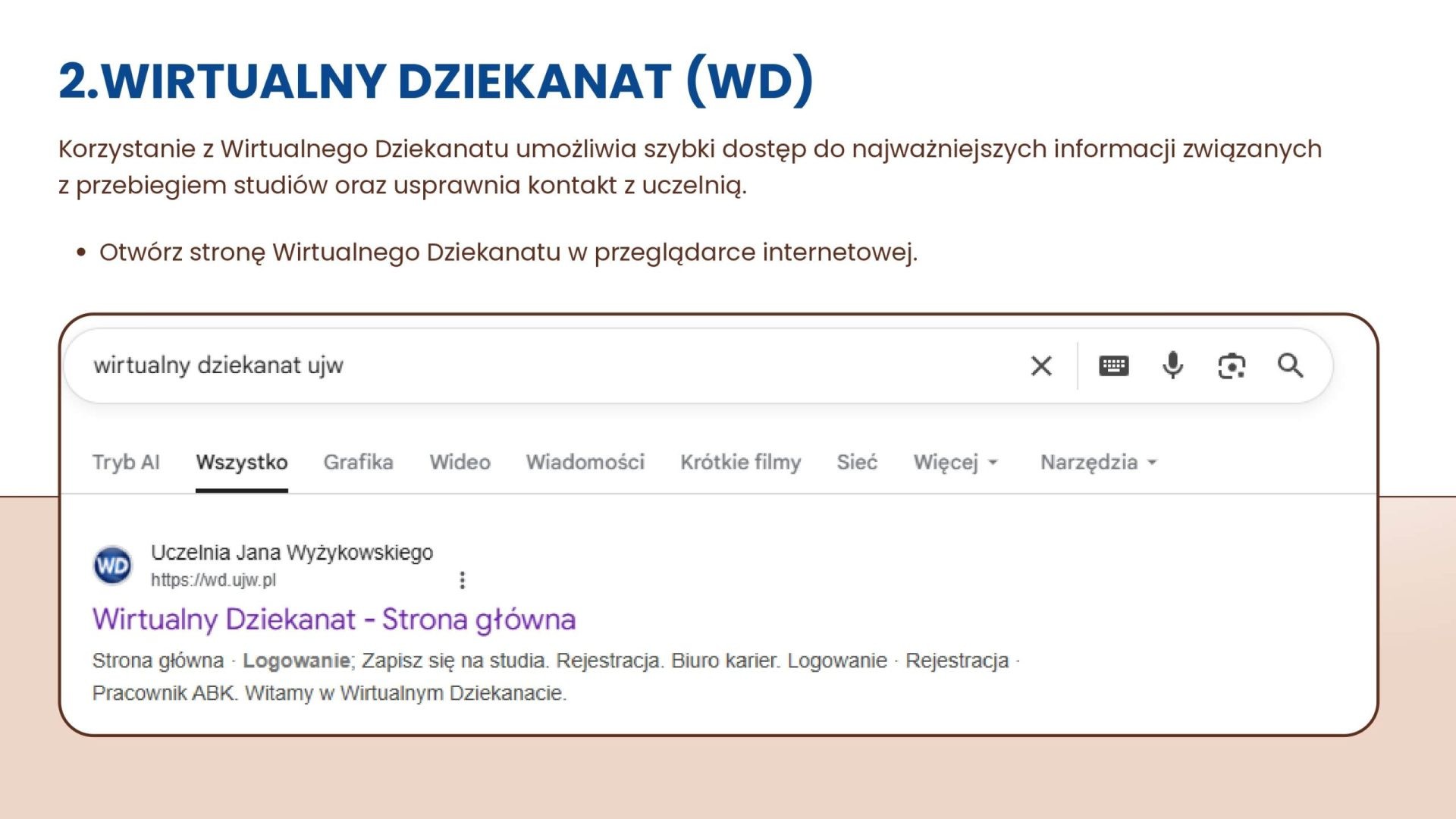 Wirtualny Dziekanat zapewnia dostęp do informacji o studiach i kontaktu z uczelnią. Otwórz jego stronę w przeglądarce.